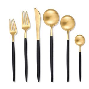 Ensemble de couverts en acier inoxydable doré mat avec manche noir, collection de couverts de mariage, emballage cadeau - Product Image 1