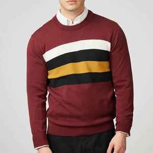 Pull en maille à col rond pour homme, couleur marron, motif rayé, coupe classique, vêtements décontractés d'automne, design personnalisé OEM ODM X Logo - Product Image 2