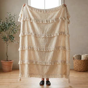130x170 cm Dusty <b>Pink</b> Boho Throw Blanket Raised Texture Woven <b>Sofa</b> <b>Cover</b> Cozy Farmhouse Decor - Product Image 2
