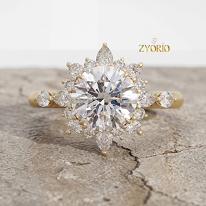 Bague de fiançailles de luxe en or 14K 18K avec halo floral de diamants ronds cultivés en laboratoire, certifiée IGI, bijoux de mariée pour femmes - Product Image 2