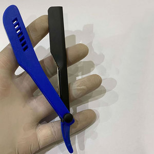 RTS High Quality Blue Straight Edge Barber Razor for Men Durable <b>Plastic</b> Handle with <b>Slide</b>-out Stainless Steel Blade - Product Image 2