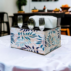 Porte-couverts de luxe en bois émaillé à 4 compartiments pour cuillères, fourchettes et serviettes, motif floral, imperméable, pour table à manger - Product Image 1