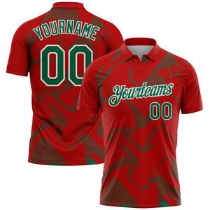 Polo personnalisé sublimé pour homme, motif rouge et vert, anti-transpiration, manches courtes, coupe classique, vêtements de football, maillot d'équipe - Product Image 1