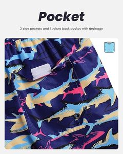 Shorts de bain pour hommes à séchage rapide, imprimés motif requin, avec poches, taille élastique, décontractés - Product Image 6