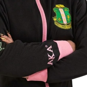 AKA Elite Black Track <b>Jacket</b> with Pink Trim Full Zip Embroidered Crest 1908 Women's Athletic <b>Jacket</b> Black Pink - Product Image 6