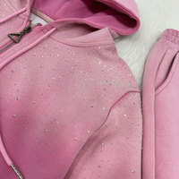 Ensemble de survêtement streetwear d'hiver en coton 100% grande taille, comprenant un sweat à capuche à manches longues et un pantalon de jogging, avec imprimé délavé à l'acide et strass, style simple et scintillant