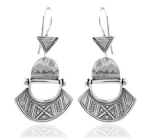 Pendientes Colgantes Geométricos Tribales Vintage Silver Mountain en Plata de Ley 925 con Sello 925 para Boda, Aniversario, Compromiso - Product Image 1