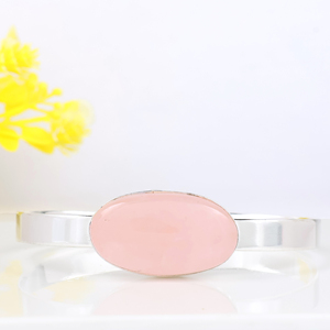New Arrival Wholesale Fashion Jewelry Large Oval Rose Quartz <b>Cuff</b> <b>Bracelet</b> <b>Silver</b> Plated Adjustable Gemstone <b>Bracelet</b> for Women - Product Image 4