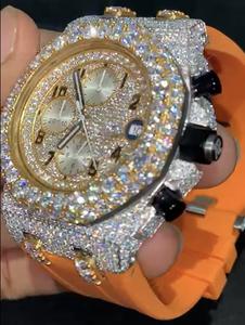 Reloj con Tres Cronógrafos y Correa de Caucho Naranja con Silicona, Esfera Redonda de Acero Inoxidable, Diamante Moissanita Blanco - Product Image 4