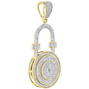 Colgante de Candado Chapado en Oro de 18K con Diamantes Redondos de Corte Brillante y Microincrustaciones, Amuleto Unisex Estilo Hiphop, Joyería de Regalo - Product Image 3