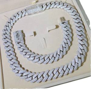 Ensemble de chaîne et bracelet en moissanite de luxe, style cubain, serti de diamants, VVS, bijoux hip-hop pour hommes, unisexe, premium - Product Image 1