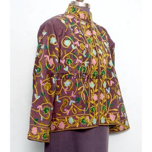 Floral Embroidery Vintage Embossed <b>Mandarin</b> <b>Collar</b> Cotrise <b>Jacket</b> Handmade Cotton Lining Eco-Friendly Breathable Quick Dry - Product Image 4