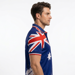 Camiseta Polo Personalizada con Estampado de la Bandera de Australia para Hombre, Manga Corta, Secado Rápido, Diseño Deportivo Informal, Tejido de Punto Azul, Rojo y Blanco - Product Image 5