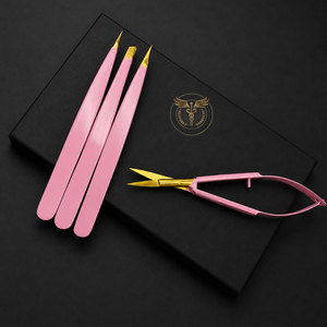 Ensemble professionnel de pinces à sourcils roses et de ciseaux à ressort en acier inoxydable, kit de beauté et de toilettage, logo personnalisé OEM - Product Image 6