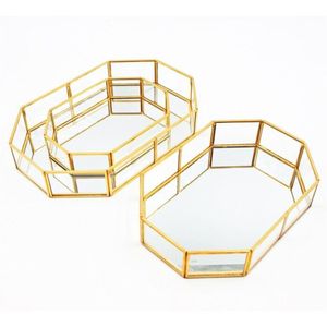 Caja de Joyería de Vidrio Acanalado de Lujo con Marco de Metal Dorado en Forma de Arco, Organizador de Cosméticos Moderno, Exhibidor de Adornos para Tocador - Product Image 2