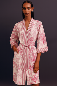 Kimono Romántico Clásico Estilo Boho para Festival, 100% Algodón, Cuello en V, Largo Completo, Estampado a Bloques, Secado Rápido, Elegante, Primavera Verano - Product Image 2