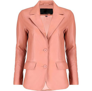 Blazer de Cuero Rosa para Mujer, Elegante, con Cuello de Solapa, Dos Botones, Corte Entallado, Chaqueta de Oficina, Personalizable, de Marca - Product Image 1