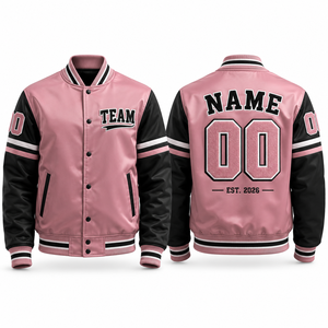 Chaqueta Universitaria Rosa Unisex con Logotipo del Equipo Bordado, Letras con el Número 00, Nombre Personalizado en la Parte Trasera/Delantera, Diseño Informal de Invierno, Forro Polar - Product Image 1