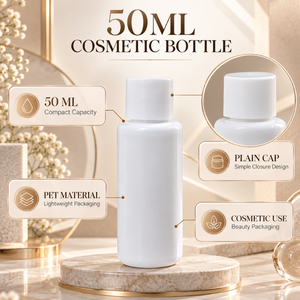 Bouteille PET moderne de 50 ml |   Emballage cosmétique en forme de capsule simple avec corps cylindrique lisse pour les soins de la peau, la beauté et les soins personnels en vrac - Product Image 5