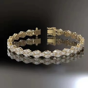 14k Yellow & White Gold Marquis Lab Grown Diamond Tennis Bracelet Fine Jewelry for Women & <b>Men</b> Lab Diamond <b>Bangle</b> - Product Image 1