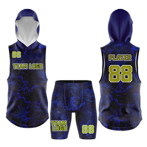 OEM Service Custom Sublimated Basketball Uniform Blue Camo Water Marble Hooded <b>Tank</b> Top Shorts Set Team Logo Print - Product Image 3