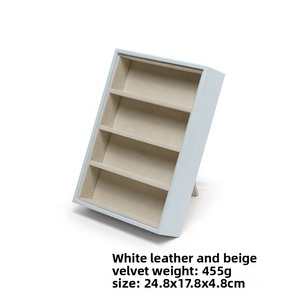 Nouveau présentoir vertical à 4 fentes en cuir grain de bois brillant blanc et noir pour lunettes de soleil et lunettes, fait main, 24,8x17,8x4,8cm - Product Image 5