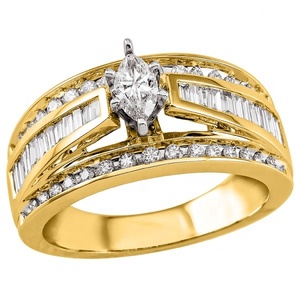 Venta al por mayor Mujeres 18K Oro sólido Anillo de Diamante Real Baguette Diamante de lujo Lady Wedding Band Ring - Product Image 2