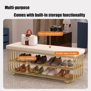 Metal Adjustable Durable Shoe <b>Bench</b> <b>Cushioned</b> <b>Seat</b> Modern Entryway Shoe Storage Rack for Hallway Front Door 11 Pair Capacity - Product Image 4