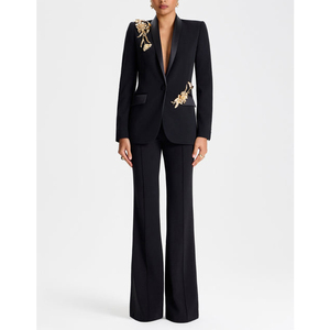 Traje de Dos Piezas Personalizado con Apliques Florales, Traje Formal Largo, Pantalón y Chaqueta de Un Solo Pecho, Ropa de Fiesta, Traje de Lujo - Product Image 1