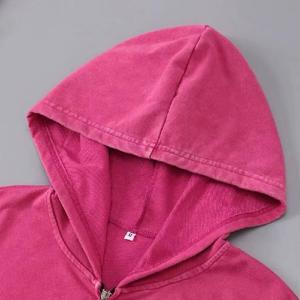 Custom French Terry <b>Graphics</b> Rivet Hoodies Vintage Acid Washed Heavyweight Cotton <b>Zip</b> <b>up</b> Cropped Rhinestone <b>Hoodie</b> - Product Image 5