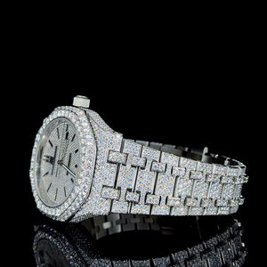 <b>Mens</b> hip hop <b>watch</b> fully iced moissanite diamond luxury <b>bracelet</b> <b>watch</b> silver tone bold party wear premium daily use - Product Image 2