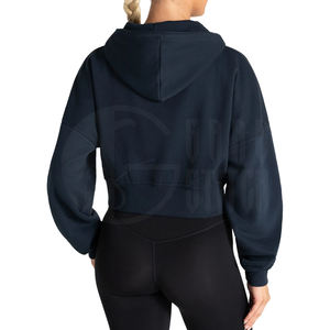 <b>Zip</b> <b>up</b> Women's Winter Front Logo Fleece Crop Hoodie with Pockets Polyester Cotton Hooded Sweatshirt - Product Image 2