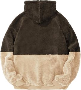 Sudadera con capucha de forro polar para hombre, en bloques de color negro y beige, corte regular, informal, para invierno, con bolsillo frontal. - Product Image 2