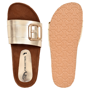 Metallic Gold Cork Platform Women's Shiny Leather Slide Slippers Summer Casual Beach Shoes Large Gold Buckle Breathable - Product Image 5