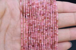 Perles de quartz rose fraise, pierres précieuses naturelles authentiques, brin complet de perles rondes facettées, 15,5 pouces, en vrac - Product Image 2