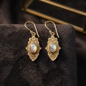 Natural Rainbow <b>Moonstone</b> Earrings with Brass Setting Handmade Gemstone <b>Jewelry</b> - Product Image 5