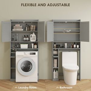 Mobiletto Moderno Grigio in PVC da Posizionare Sopra il WC con 2 Ante e Portarotolo, Unità di Stoccaggio per Uso Ospedaliero - Product Image 5