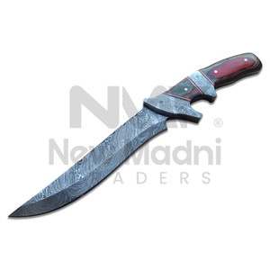Couteau de chasse en acier Damas, lame à pointe tombante avec manche en bois, couteau à lame fixe fait main, couteaux de survie en plein air - Product Image 1
