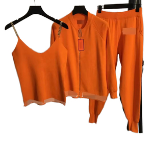 Conjunto de Suéter de Punto de 3 Piezas Premium para Mujer Talla Grande, Chaqueta con Cierre, Pantalones Largos, Atuendo Casual de Otoño, Poliéster/Algodón - Product Image 1