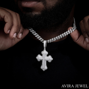 Pendentif Croix Moissanite et Chaîne Maille Cubaine en Argent Sterling 925, Collier Iced Out pour Homme - Product Image 3