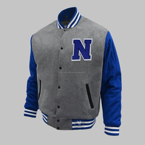 OEM Haute Qualité Vente en Gros Unisexe Style Baseball Streetwear pour l'école et l'université, Manteau d'hiver mat avec revêtement, Gris corps, Manches bleues, Personnalisable - Product Image 5