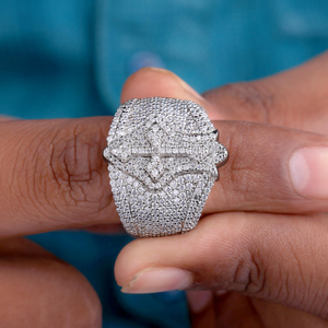 Moissanite Iced Out Mens Signet <b>Ring</b> Hip Hop Luxury Statement <b>Ring</b> <b>Crown</b> Design Bold Streetwear Jewelry - Product Image 6