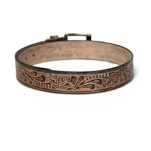 Cinturón de Cuero Genuino Estilo Vintage con Hebilla de Latón Antiguo, Grabado Floral Marrón, Cinturón de Cuero Vaquero para Hombre y Mujer - Product Image 3