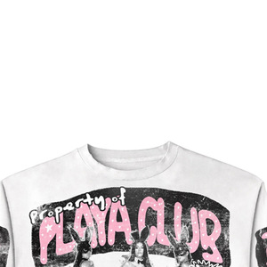 Oversized Crop <b>Long</b> <b>Sleeve</b> <b>T</b>-<b>Shirt</b> With Bunny Print Streetwear Style O-Neck Jersey Fabric Men's <b>White</b> Cotton Top - Product Image 3