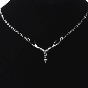 Collar con Colgante de Astas de Ciervo de Plata S925 para Mujer, Juego de Perlas de 7-15 mm, Cadena, Accesorios de Joyería DIY, Bandeja Semiterminada 367 - Product Image 4