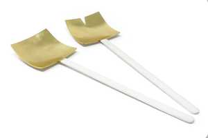 Simple Design Gold Plated Metal Handle Salad Server Eco-Friendly Stainless Steel Salad Server Dishwasher Safe <b>Serving</b> <b>Spoon</b> - Product Image 6