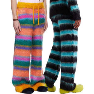 Wholesale Custom Winter Rainbow Striped Knitted Furry Cotton Eco-Friendly Men's Sweatpants <b>Drawstring</b> <b>Trousers</b> - Product Image 1
