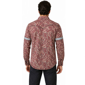 เสื้อเชิ้ตทำงานแขนยาวลายเพสลีย์สีแดงสำหรับผู้ชายพร้อมแถบสะท้อนแสงวัสดุผ้าฝ้ายชุดทำงานแฟชั่น - Product Image 5