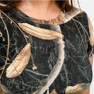 Women Black Forest Camouflage Ribbed Crop T-Shirt Slim Fit Short Sleeve Streetwear Tank <b>Top</b> OEM Private Label Women's Shirts - Product Image 3