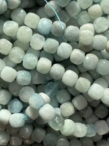 Cuentas de piedra de aguamarina natural facetadas de forma cuadrada, hermosa piedra preciosa azul marino, hilo completo para la fabricación de joyas. - Product Image 3